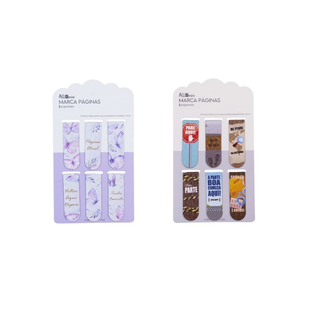Conjunto de 6 Marcadores De Página Para Livros E Cadernos Imã Magnéticos Com Brilho, Borboletas ou Estradas - Allmini