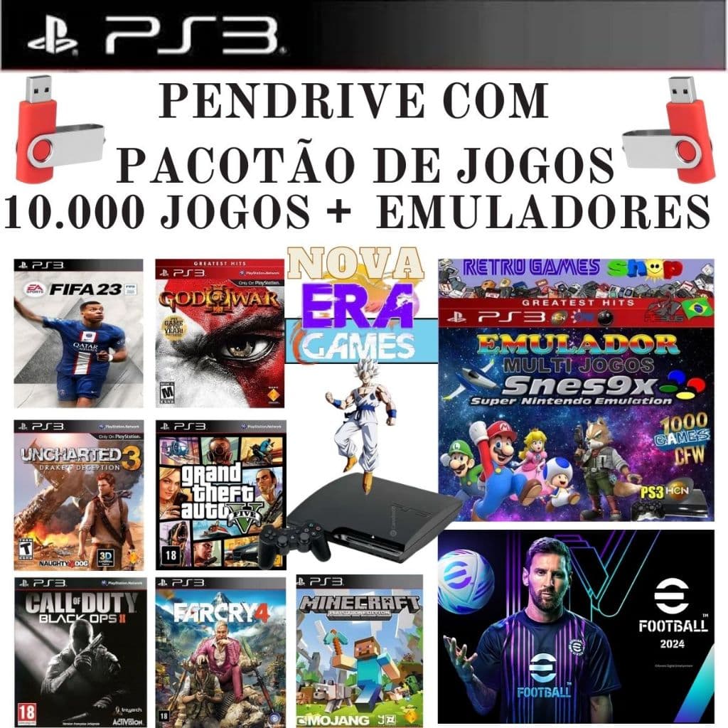Pendrive para Ps3 com mais de 10 mil jogos ps3 + emuladores para ps3
