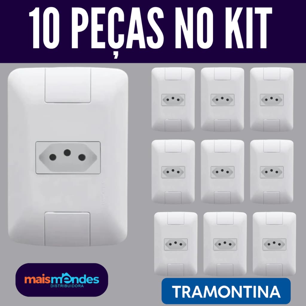 KIT 10 TOMADAS SIMPLES 10A TRAMONTINA LINHA ARIA