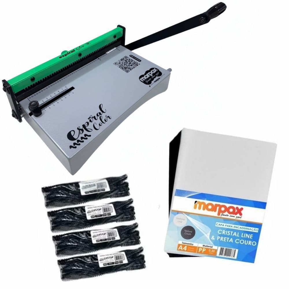 Kit Encadernadora Espiral Color Verde + 100 Capas e 100 Espirais Marpax