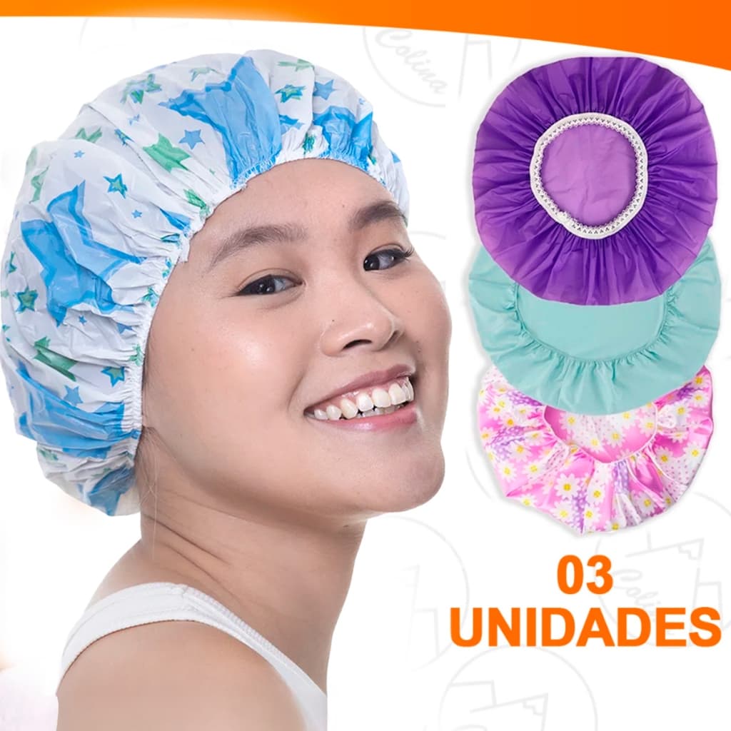 Kit 3 Toucas Para Banho Com Elástico Impermeável Tintura Hidratação Várias Estampas