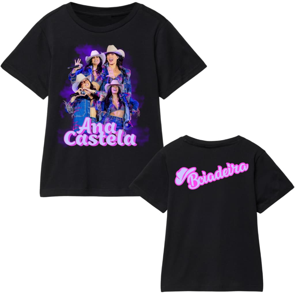 Camiseta Feminina Ana Castela Cantora Blusa Infantil Manga Curta Boiadeira Sertanejo