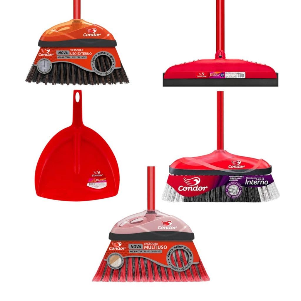 Kit Limpeza Condor 1 Vassoura Sintética 1 Vassoura Varre Fácil 1 Vassoura Piaçava 1 Rodo 1 Pá
