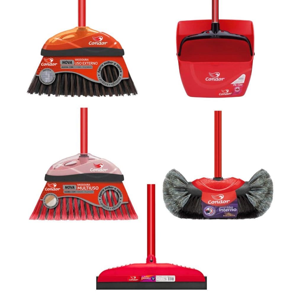 Kit Limpeza Condor 1 Vassoura Pelo Natural 1 Vassoura Varre Fácil 1 Vassoura Piaçava 1 Rodo 1 Pá