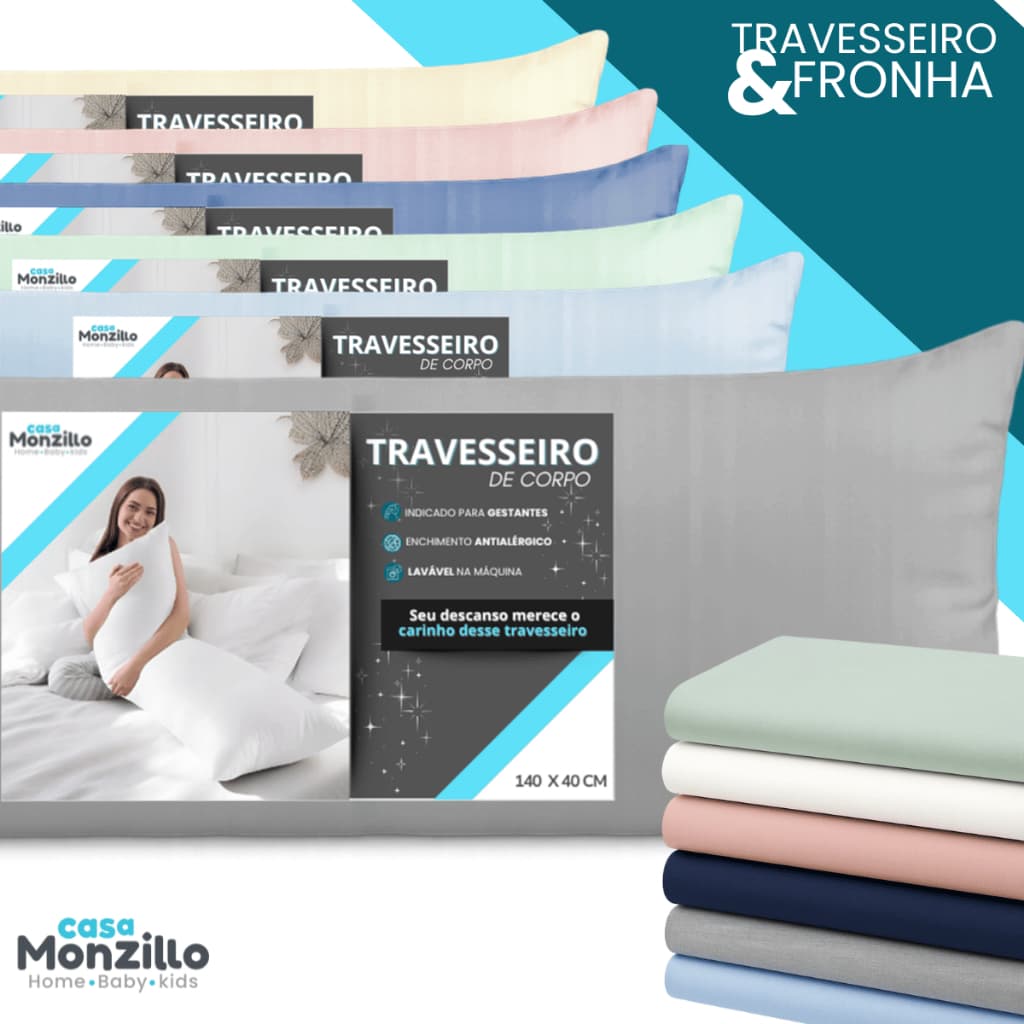 Xuxão Travesseiro de Corpo Antialérgico + Fronha 400 Fios Com Zíper