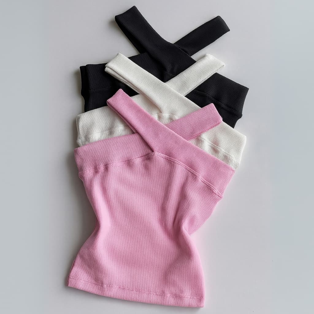 Kit 3 Cropped Alça Cruzada Canelado Verão 2026