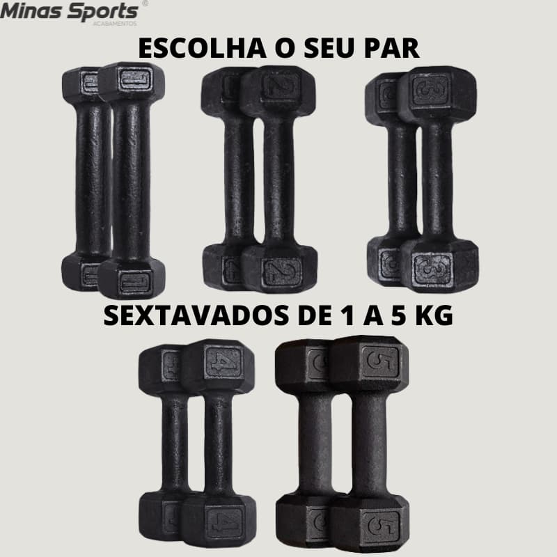 Par Halter Sextavado Pintado - 1 Kg a 5 Kg / Treino Musculação Peso Academia Fortalecimento Muscular C/ 2 Un