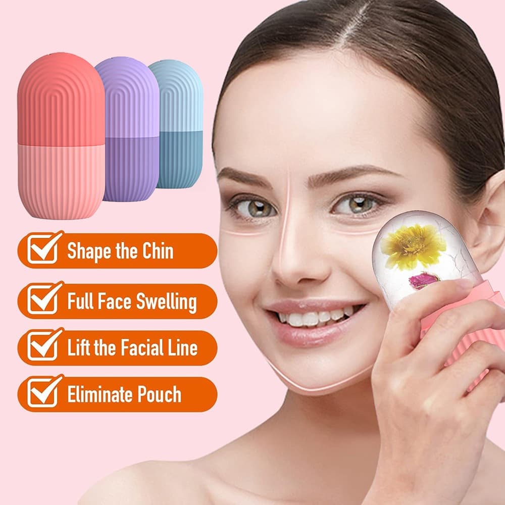 Massageador de Gelo Rolo Para Rosto Silicone Para Encolher Poros Tratamento Skin Care
