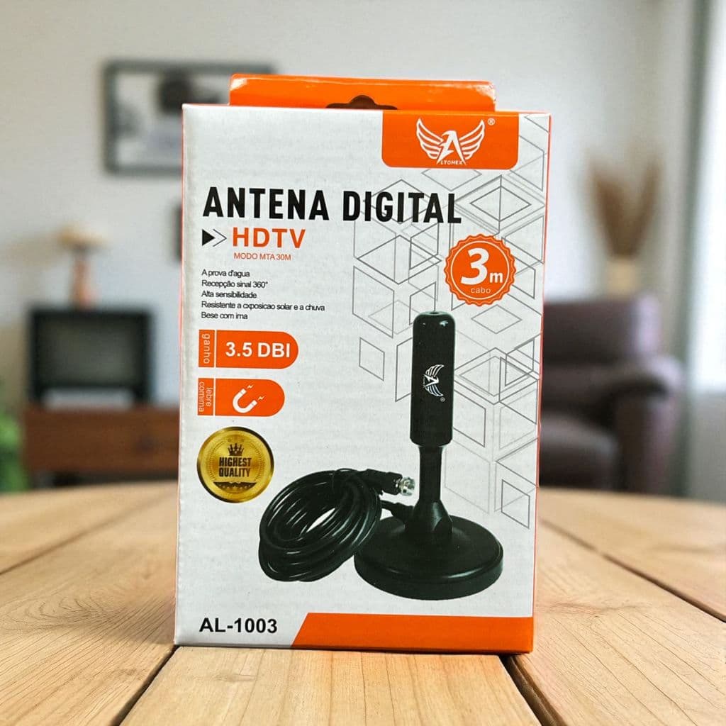 Antena Digital Amplificada Interna e Externa 1.5-5 Metros Base Imã Prova d'água 4DBI HDTV/UHF/VHF