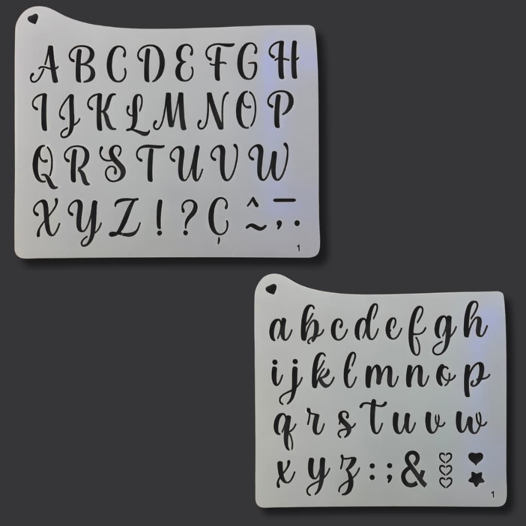 Kit Stencil Abecedário Alfabeto Letras Maiúsculas e Minúsculas Pintura Tecido MDF Papel Artesanato