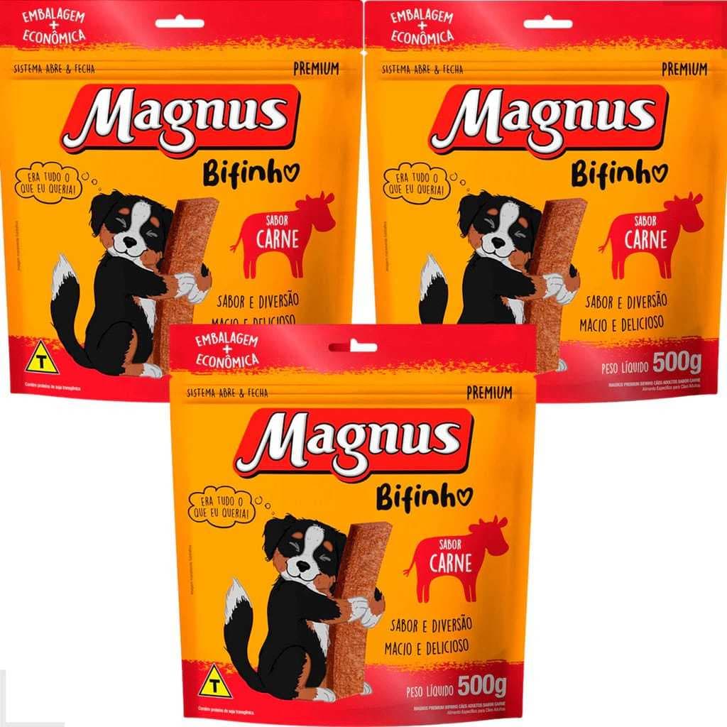 Kit 3 Bifinhos Magnus 500G Petisco Sabor Carne