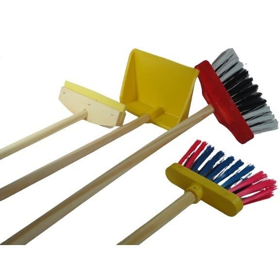 Kit Limpeza Infantil Premium Com 2 Mini Vassouras 1 Mini rodo 1 Pa Brinquedo de Criança Educativo