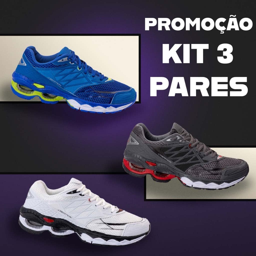 Kit 3 Tênis Masculino Esportivo Casual Com Molas Wave Confortável Promoção