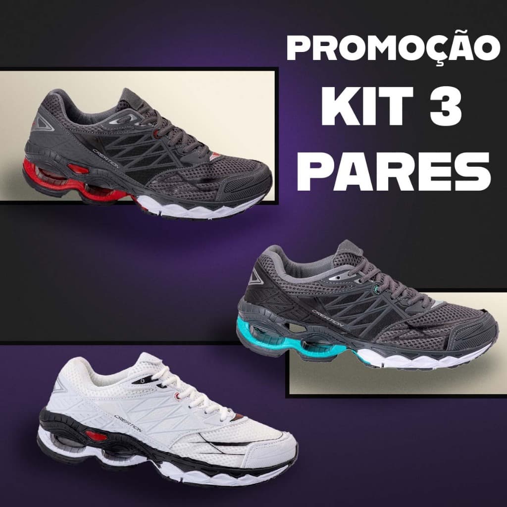 Kit 3 Tênis Masculino Esportivo Casual Com Molas Confortável Promoção Envio Rápido