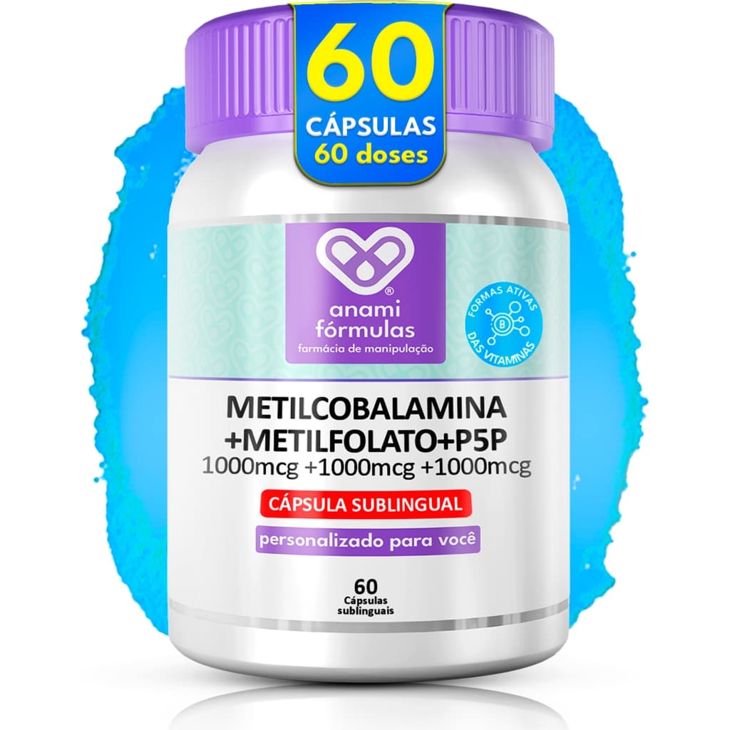 Metilcobalamina B12 1000mcg + B6 P5P + B9 L-Metilfolato 60 Cáps Sublingual | Energia, Cérebro e Sistema Nervoso