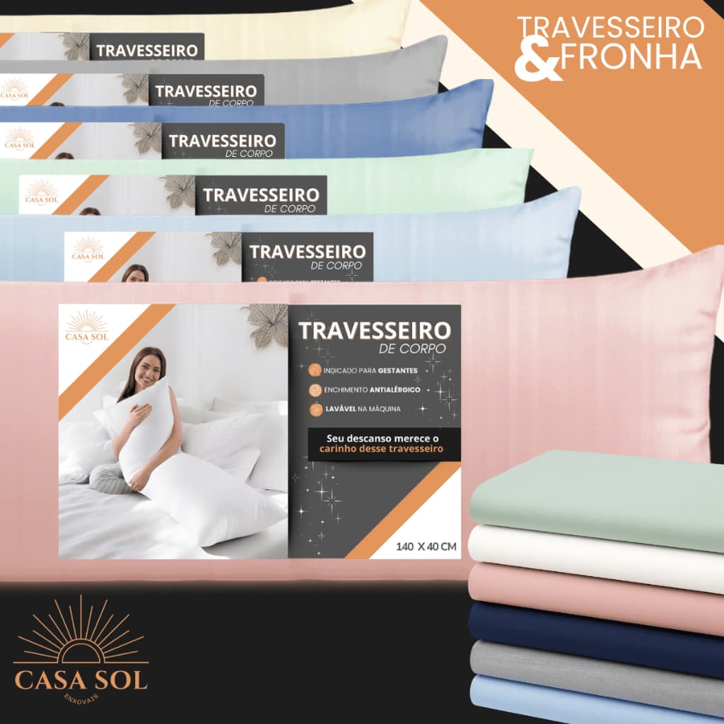 Travesseiro de Corpo Com Fronha de Zipper 400Fios Antialérgico Fibra Siliconada Extra Xuxão