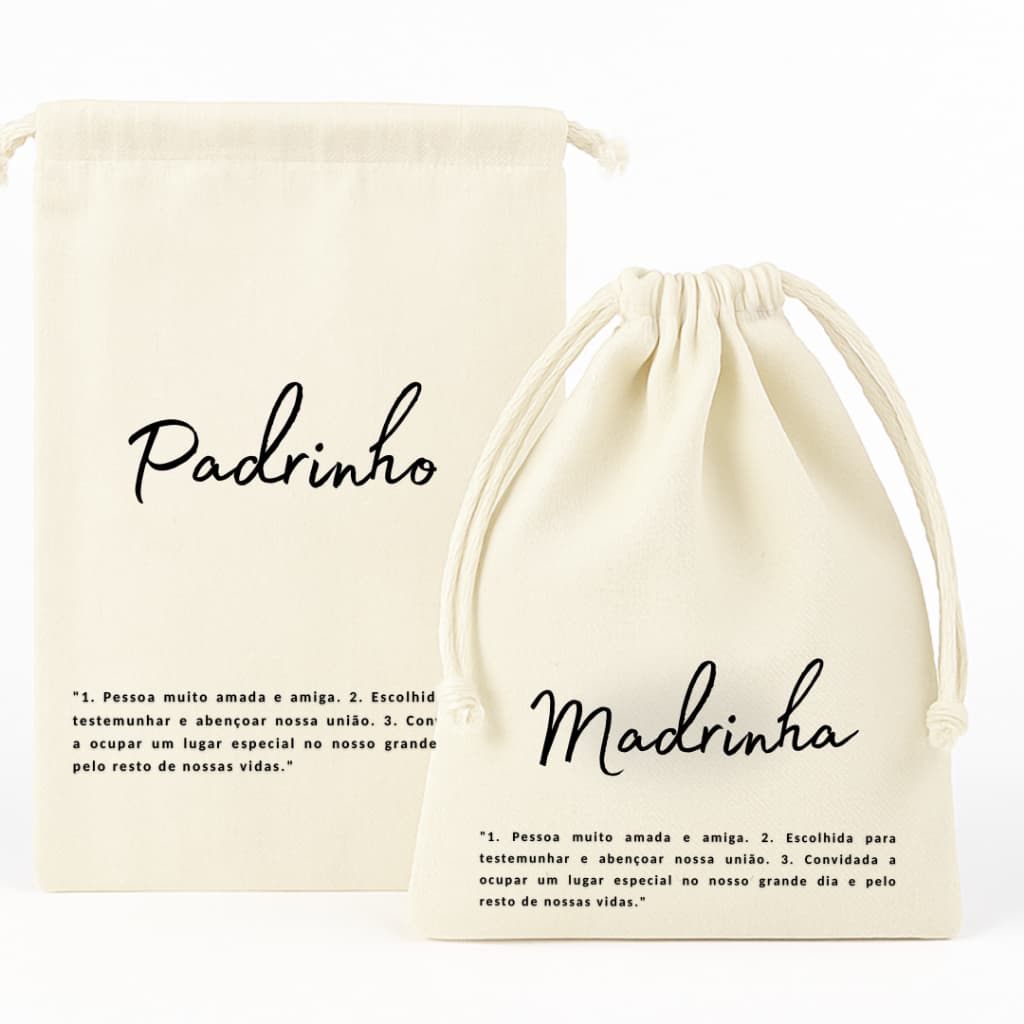 Saquinho lembrancinha "Padrinho e Madrinha" de CASAMENTO presente convite para padrinhos / madrinha