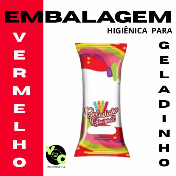 01 Pct 250 un Saquinho Embalagem Higiênica Bopp p/ Geladinho Gourmet Sacolé Dim Dim Picolé 7 X 19 cm  vermelho