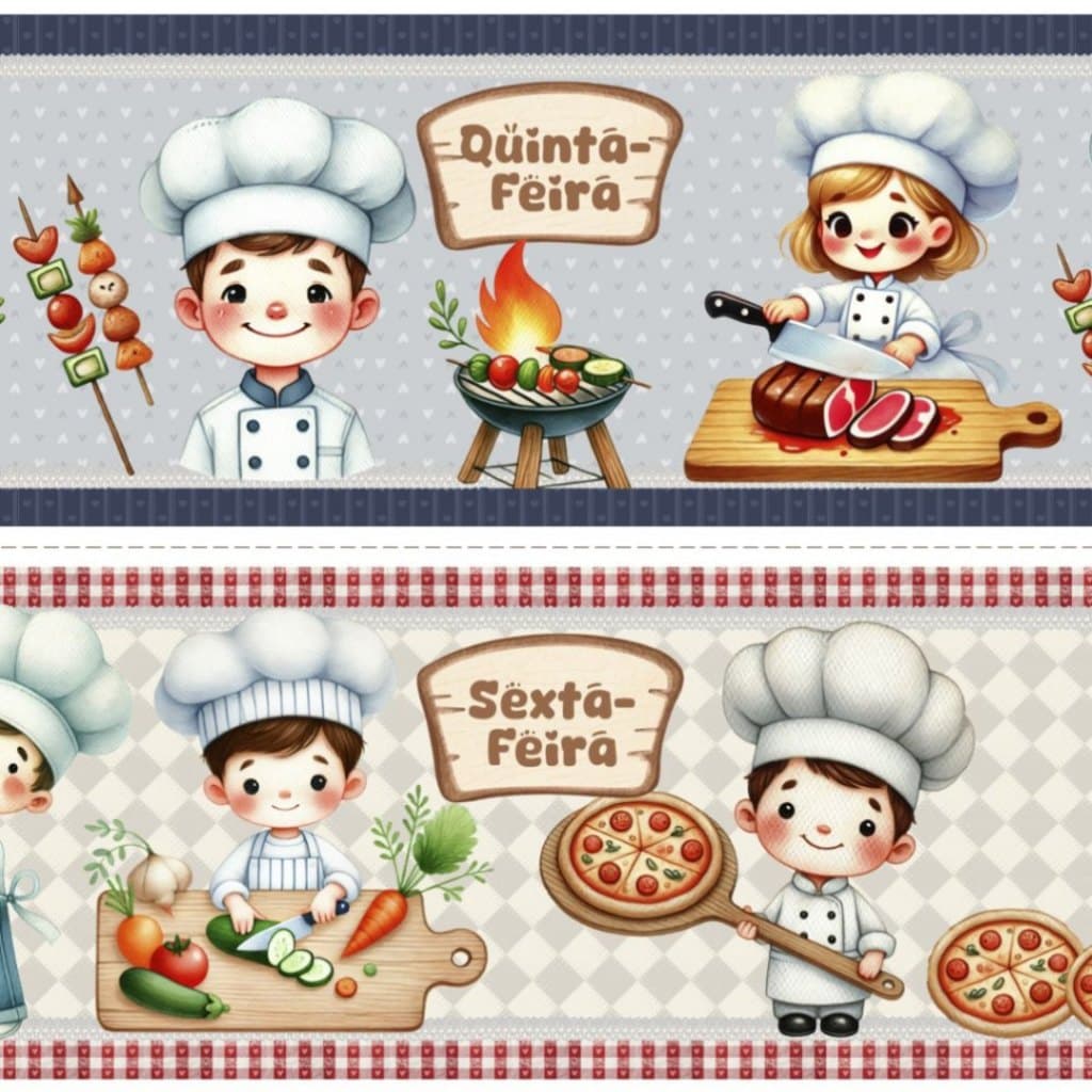 Tricoline Digital Barrado Semaninha do Chef 100% Algodão 52x150cm Pano de Prato Maria Flor Tecidos