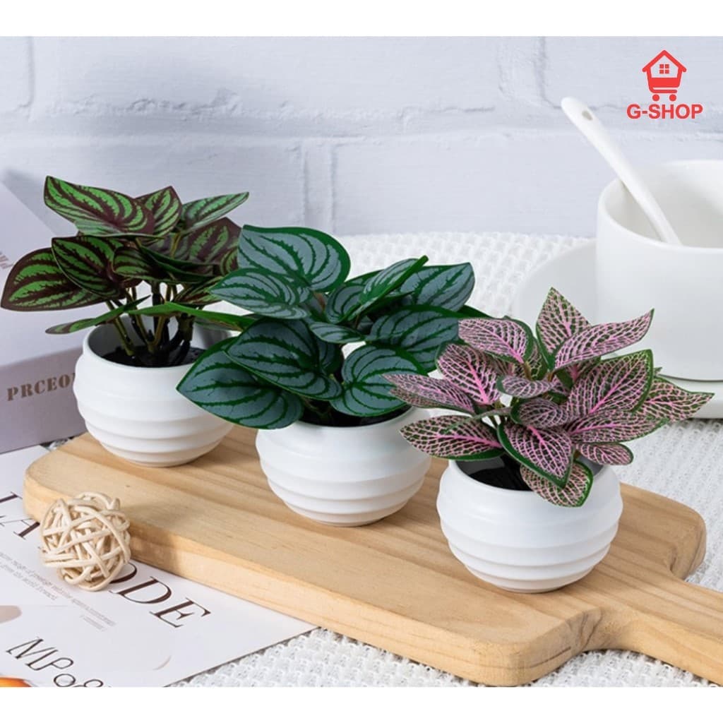 Kit Mini Planta Artificial Decorativa em Vaso – Folhagem Verde Realista