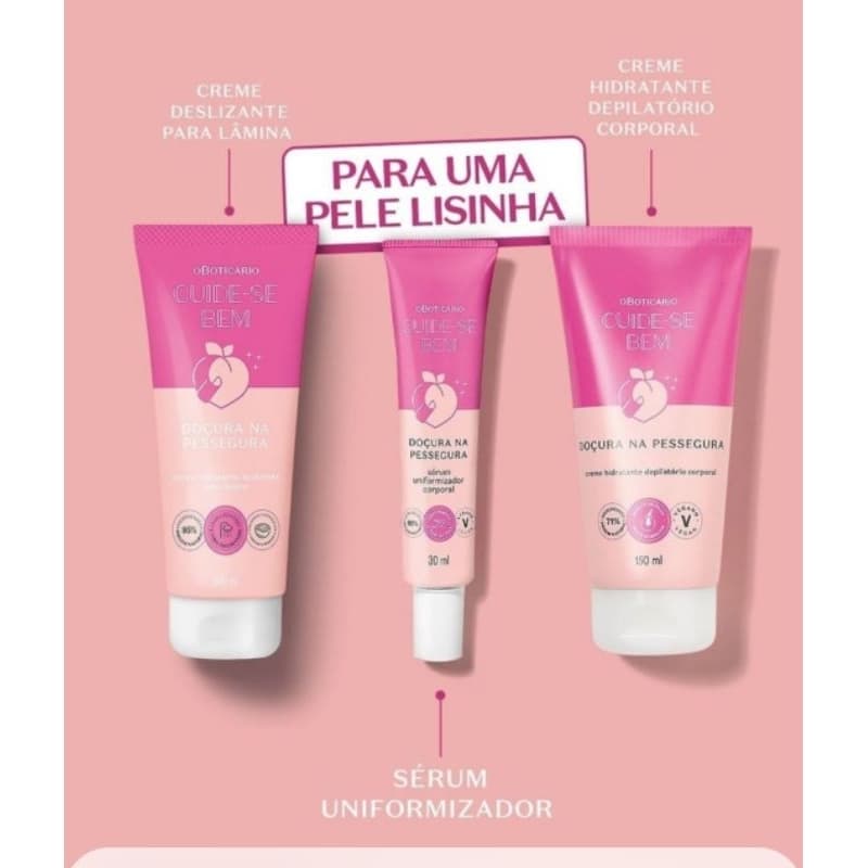Creme depilatório Doçura na Pessêgura não usa lâmina, Linha Completa.