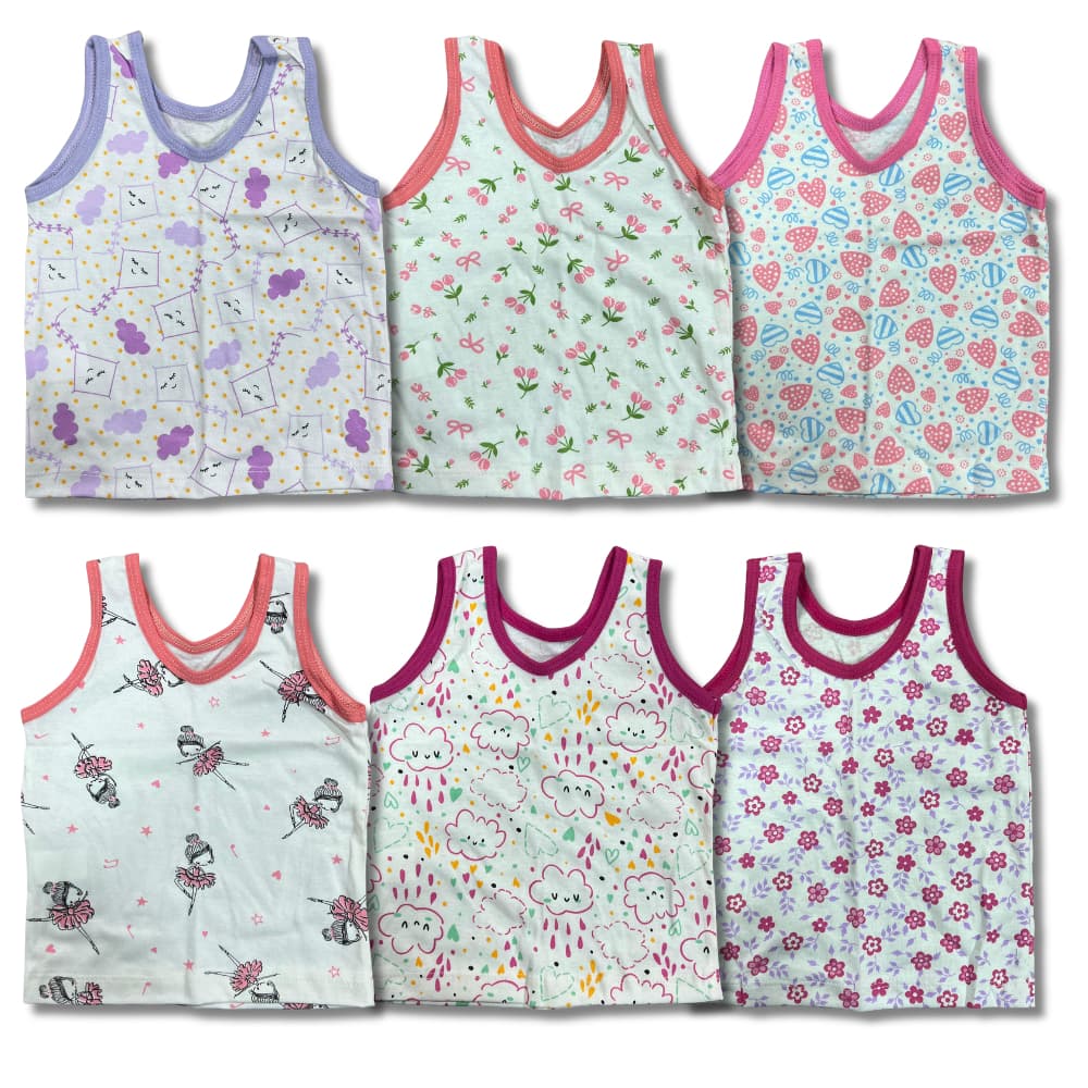 Kit 6 Regatas Bebê Feminina Tam.: P, M e G - 100% Algodão Verão Colorido