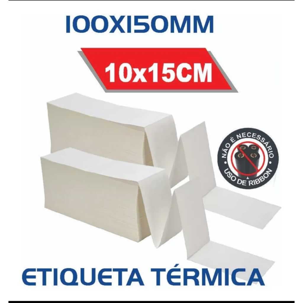 1000 Etiqueta Termica Adesiva Serrilhada 10x15 Branca Bloco Envios 100x150 mm - Formato Resma