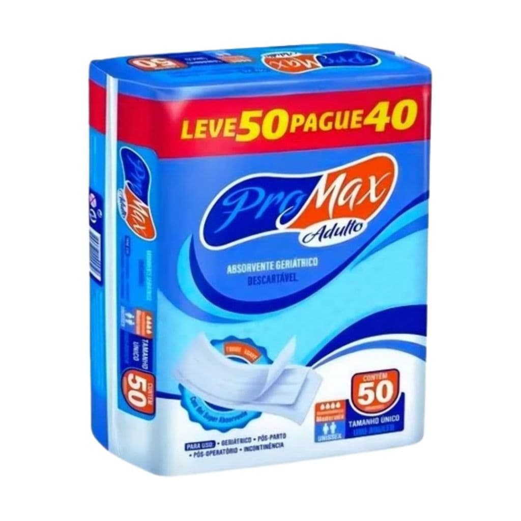 Absorvente Pro Max Geriátrico Adulto c/50 | Moderada | Melhor Preço | Entrega Rápida