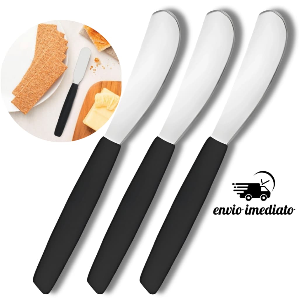 Espátula Inox 14cm Cabo Preto para Patês, Manteiga, Geleias, Hotel, Restaurante, Padaria