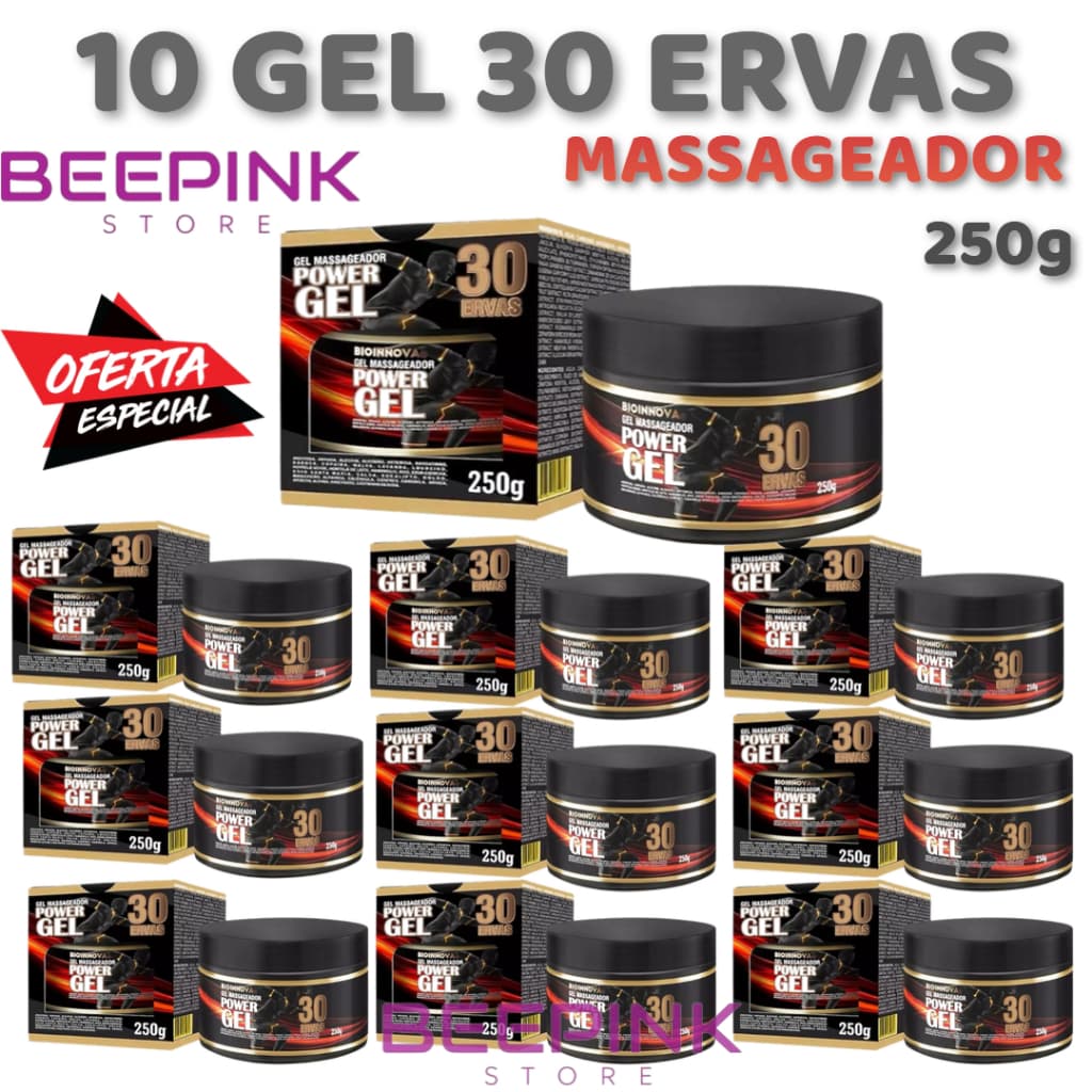 Kit 10 Gel Massageador Power Gel 30 Ervas Extra Forte 250g - Bioinnova