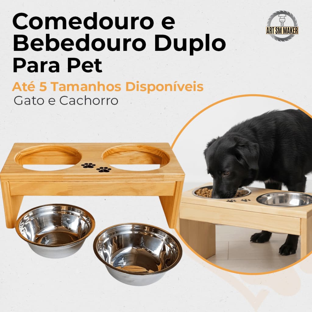 Comedouro e Bebedouro Pet Duplo Elevado Ergonômico para Cachorro e Gato