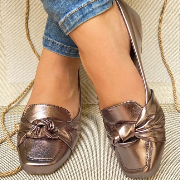 Mocassim Sapatilha Feminina Prata Velho De Nó Confortavel Bico Quadrado Sapato Feminino Mulher Moda