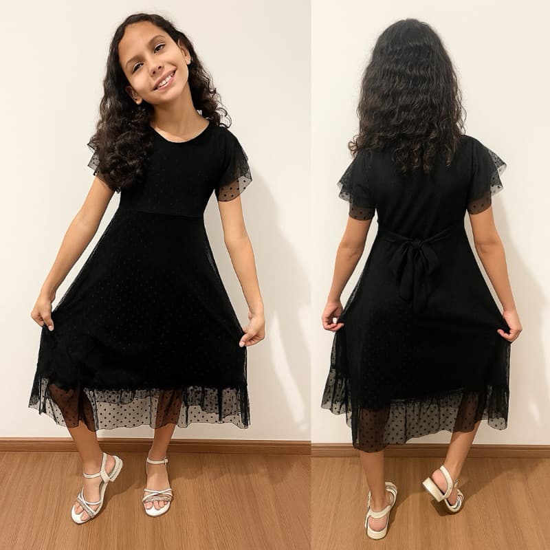 vestido festa menina, elegante, vestido tule poá, vestido aniversário, vestido casamento, rodado  princesa Juvenil.