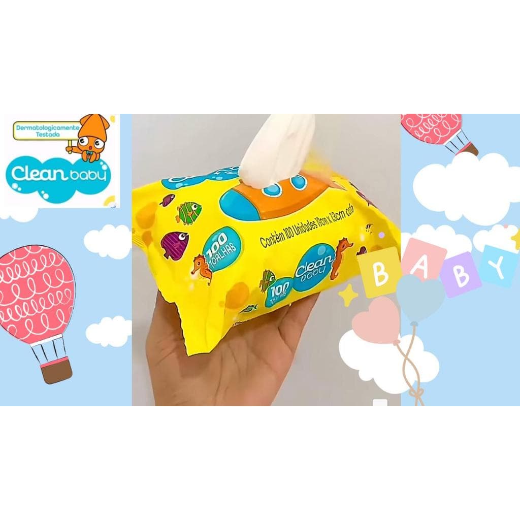 KIT 12 PACOTES TOALHAS UMEDECIDA CLEAN BABY(PACOTE C/100 UN CADA)