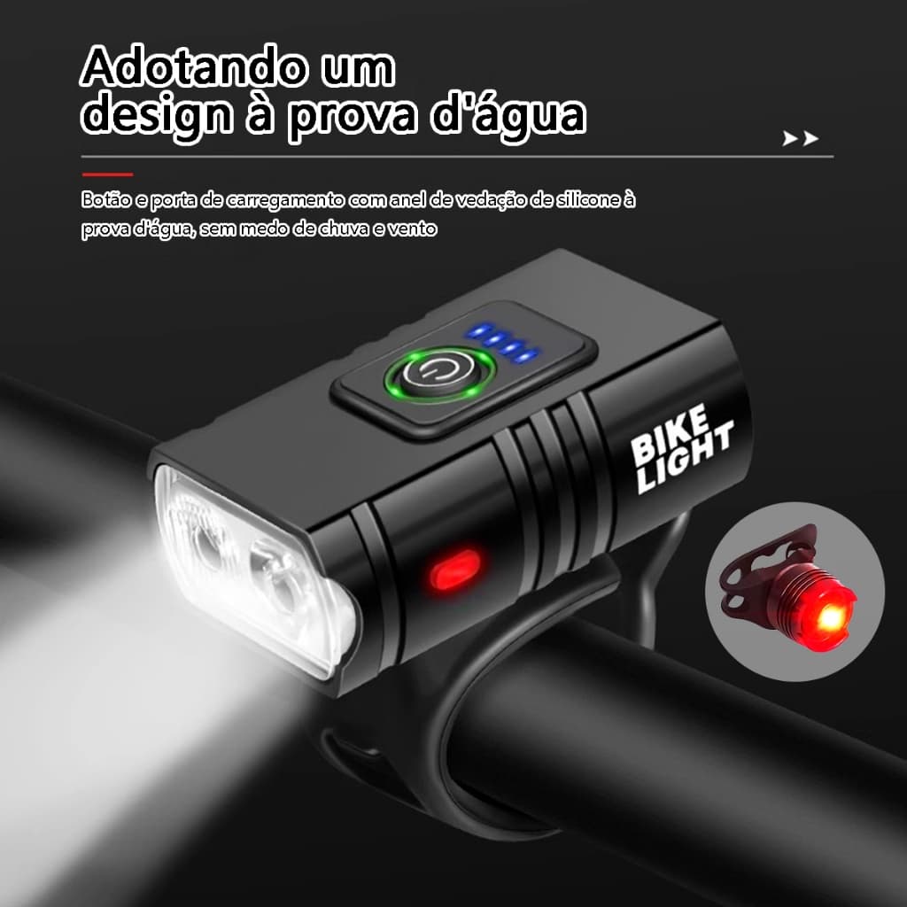 Kit Farol e Lanterna para Bicicleta Metal LED Ultra Brilhante à Prova d’Água Segurança Noturna