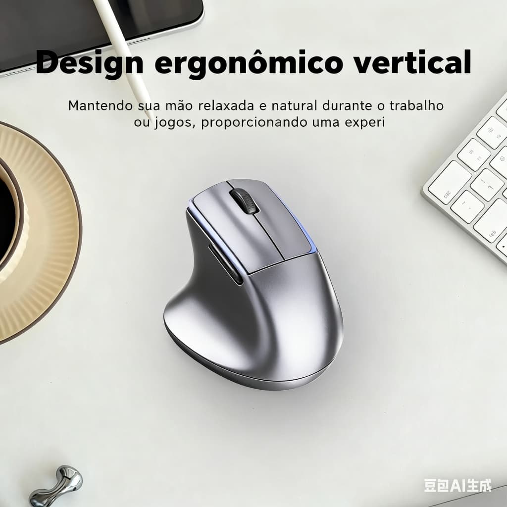HREBOS Mouse Vertical Sem Fio 1600DP Prata Bluetooth 6 teclas funcionais IF-299