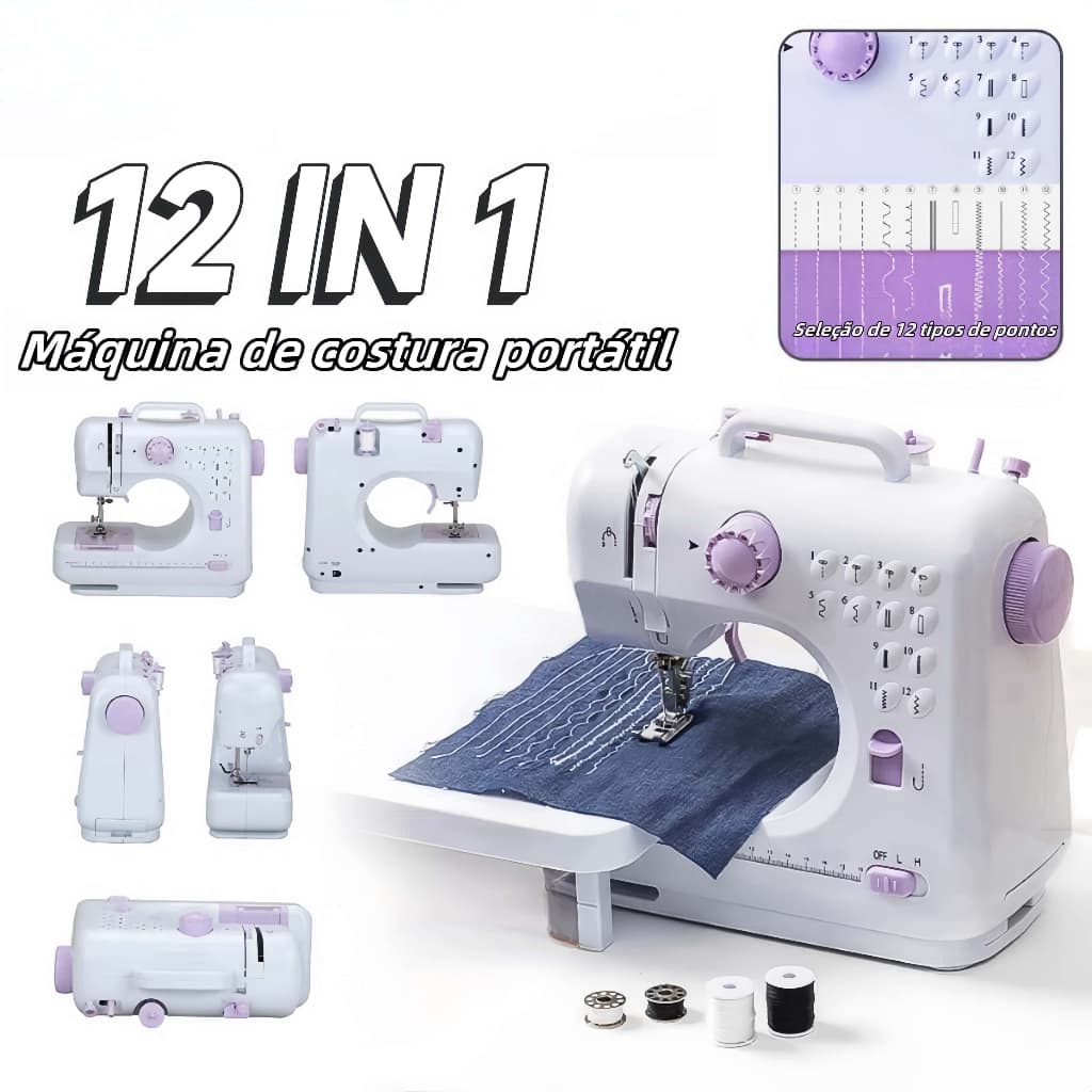 NOVO Mini Máquina De Costura Multifuncional Doméstica Composta de 12 Pontos