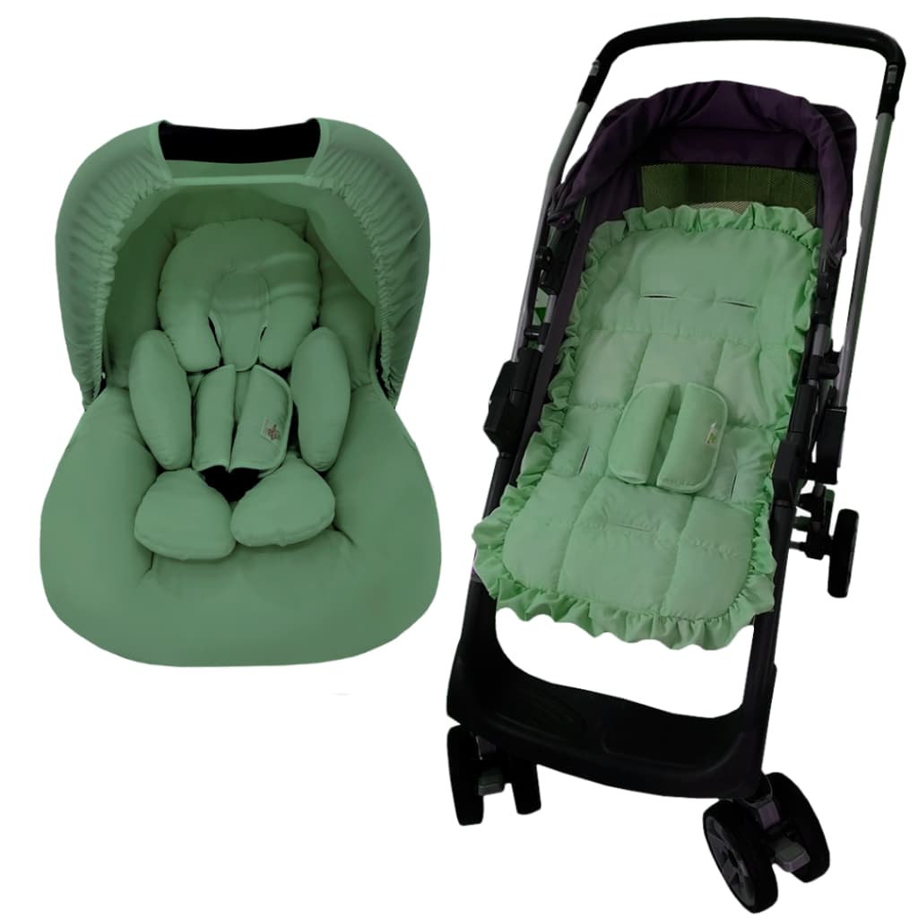 Kit 6 Peças – Capa Carrinho, Capa Bebê Conforto com Capota Solar, Apoio Redutor, Protetores de Cinto