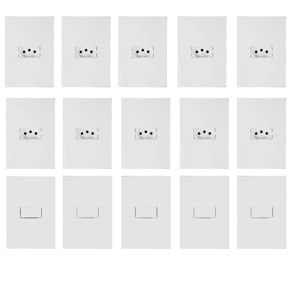 Kit 10 Conjunto de Tomada + 5 Interruptor Simples Ilumi I9 Branco