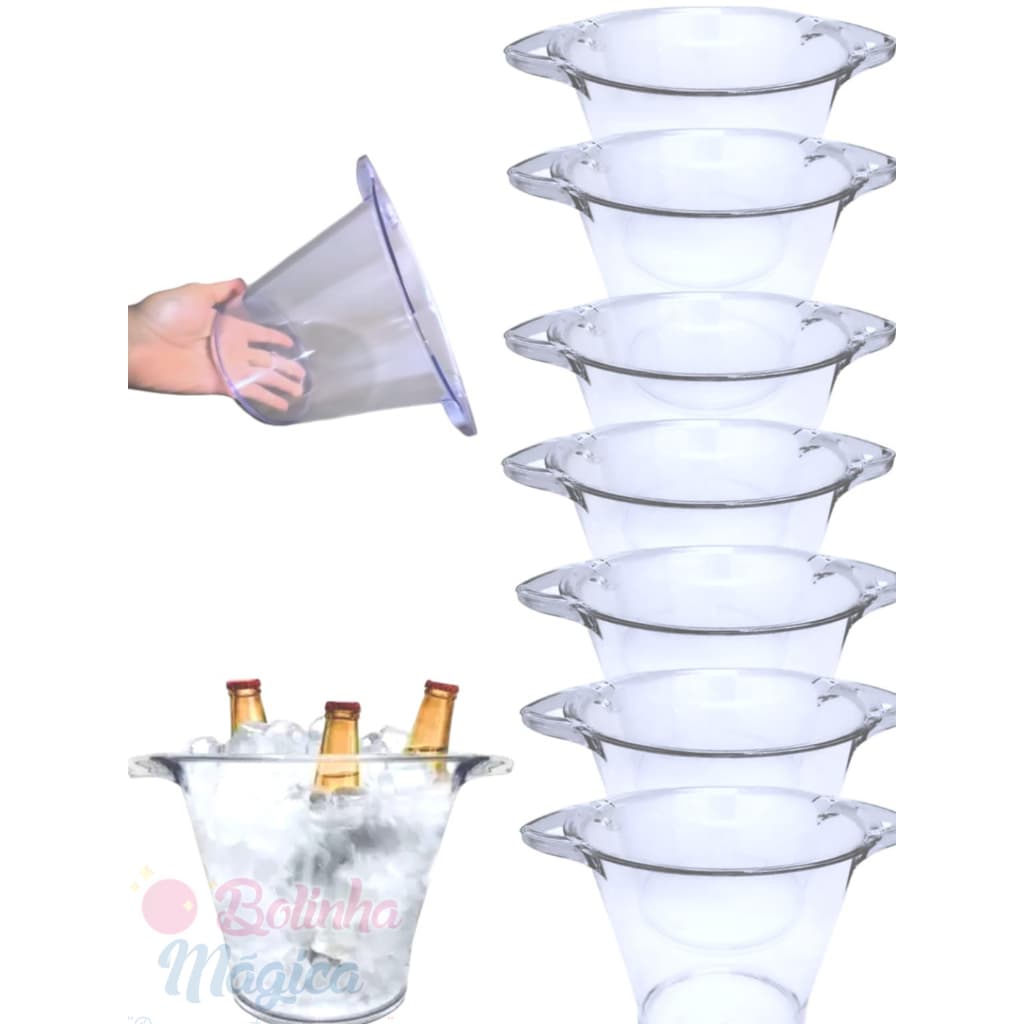 Kit 10 Baldes de Gelo Acrilico Cristal Transparente 4,5L Balde Para Bebidas Festa Bar Casa Eventos
