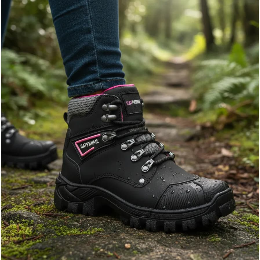 Bota Feminina CAT Couro Legitimo Bico PVC Com C.A Envio já