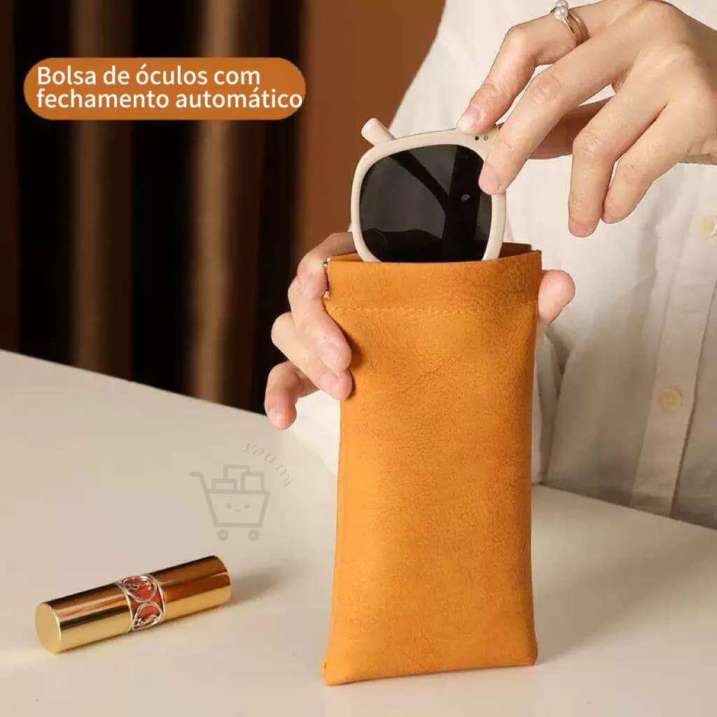Estojo De Óculo Saco De Óculos De Sol Fechamento Automático Couro Impermeável Com Cetim Para Óculos