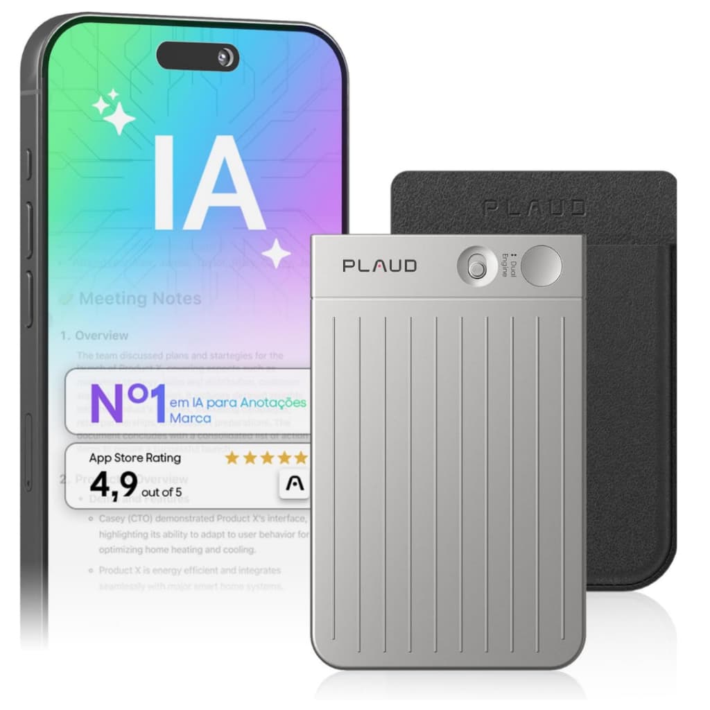 Gravador de Voz Profissional IA ChatGPT PLAUD NOTE 64GB 400mAh Suporte 112 Idiomas - Android IOS