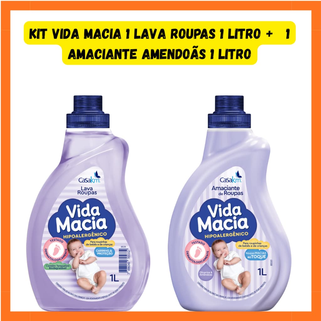 Amaciante Vida Macia Amendoãs 1 Litro + Lava Roupas 1 Litro (PROMOÇÂO)
