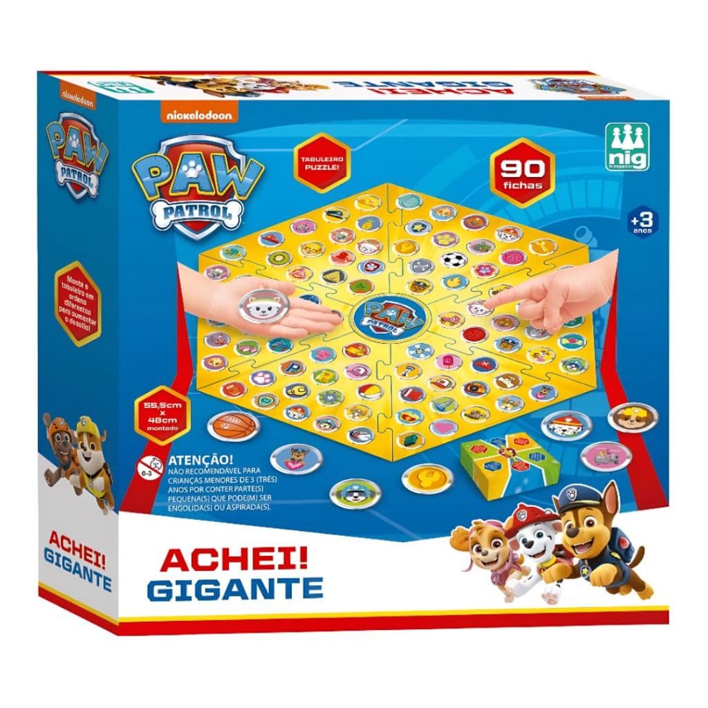 Jogo Achei Gigante Patrulha Canina Infantil Diversão Tabuleiro Memoria Criança Brincadeira Família