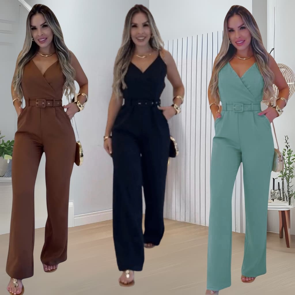 Macacão Feminino Alfaiataria com Bojo Alças Ajustáveis Moda Premium