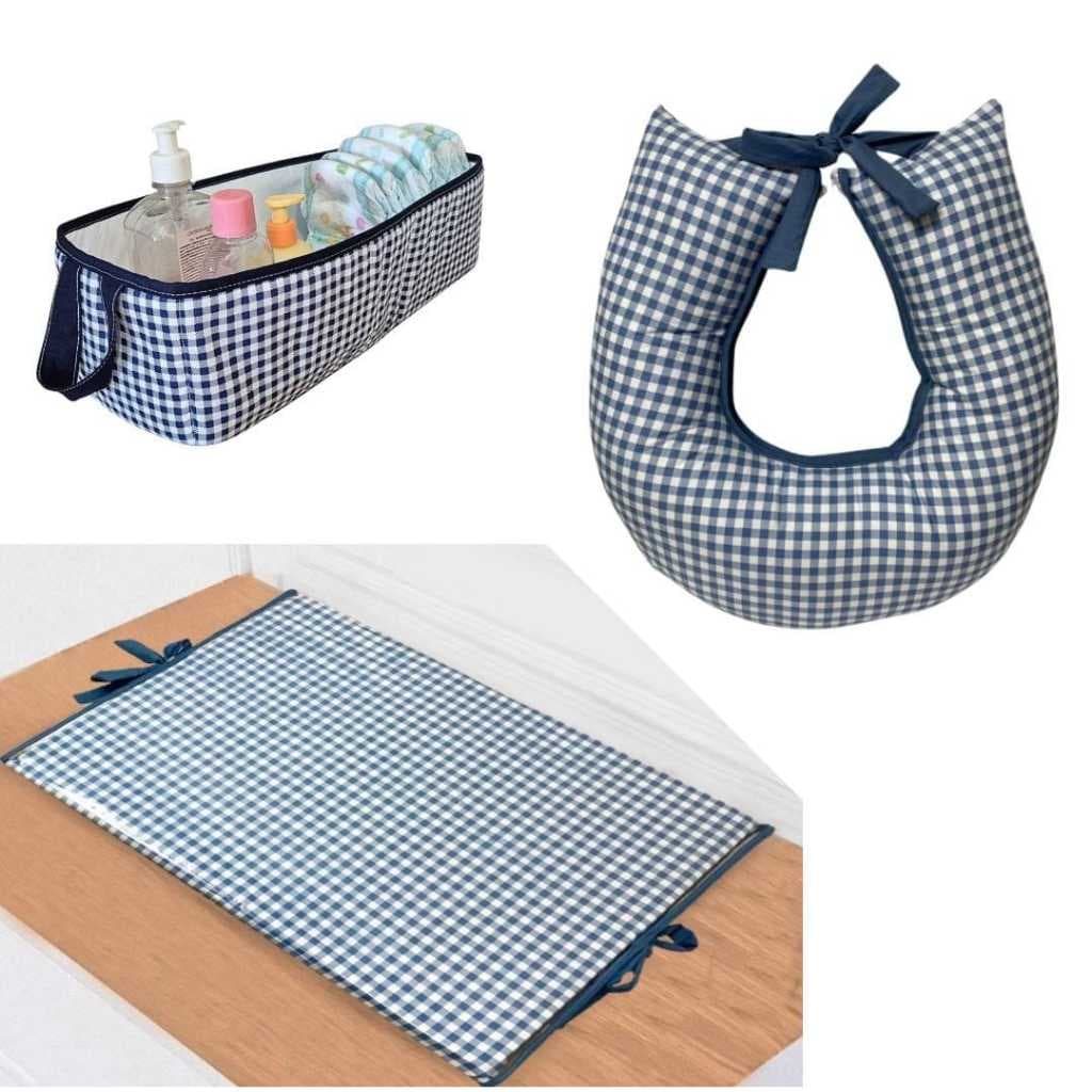 Combo Trocador Organizador Fraldas + Almofada Amamentação Cores Variadas