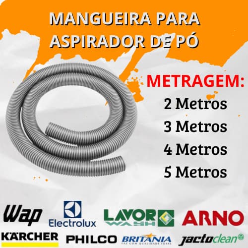 Mangueira Aspirador 2, 3, 4, 5m 32mm Cinza Compatível Wap Electrolux Arno Kärcher Philco Lavorwash