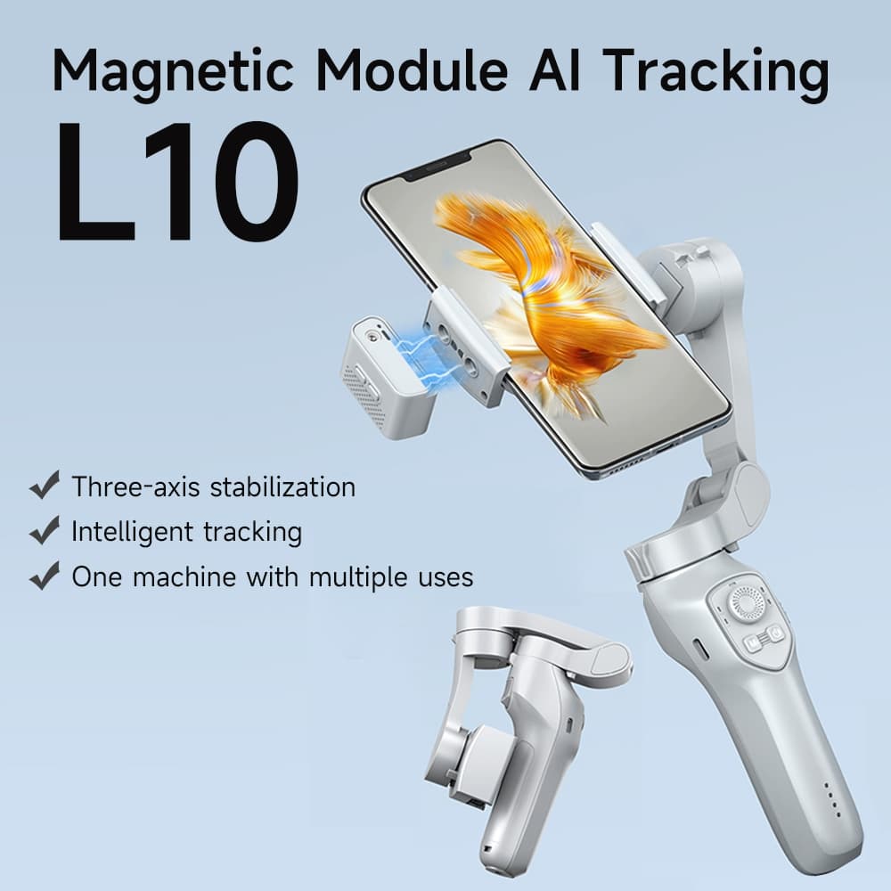 Estabilizador Gimbal Para Celular Em 3 Eixos Dobrável Bluetooth L10 Com Luz Led Magnética Potente Função Antivibração
