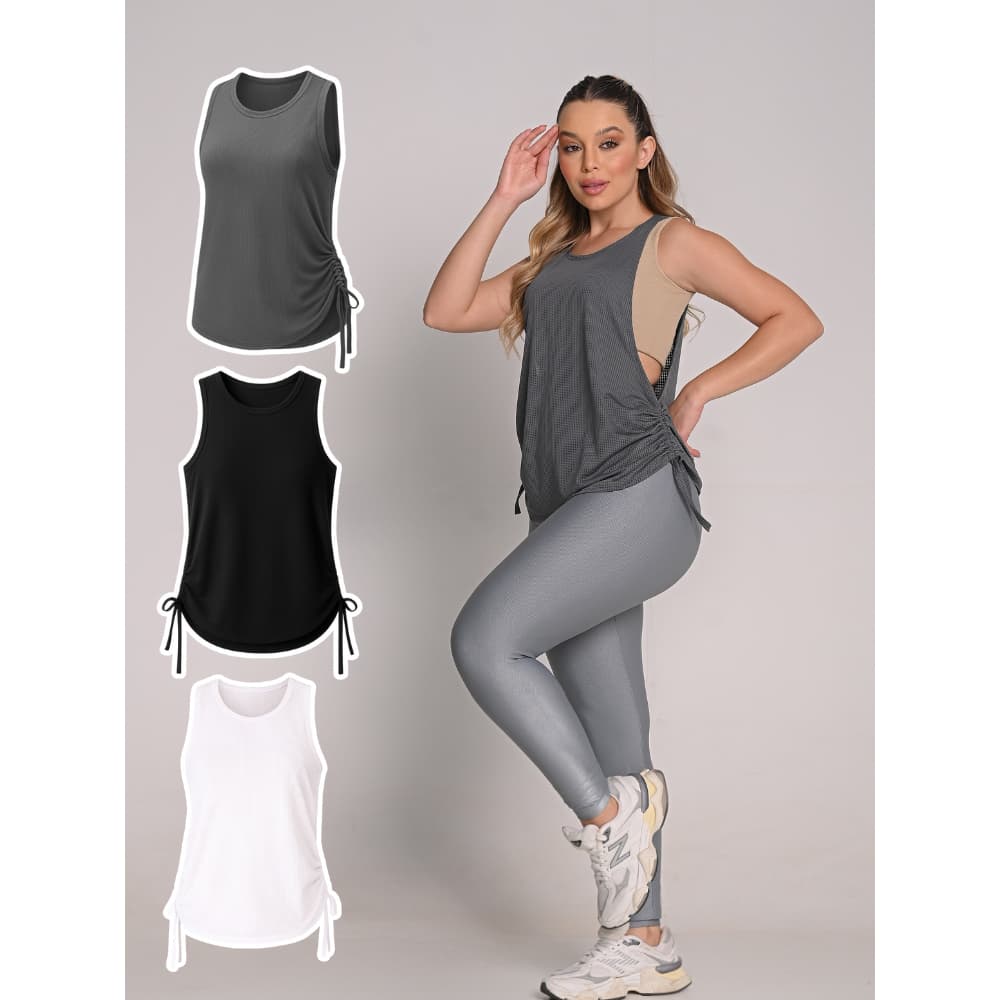 Regata Dry Fit Feminina Blusa Básica Estilosa Academia Treino Fitness Tapa Bumbum Amarração na Lateral